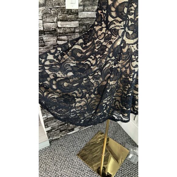 Vtg Black Lace Dress Lined Tulle USA XL Whimsy Goth Punk A-line Holiday LA Scala - Picture 7 of 7